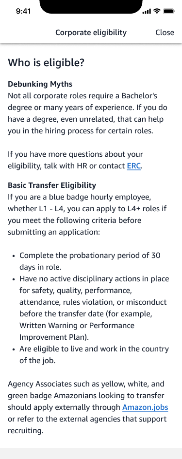 A corporate eligibility explainer answering who can transfer.
