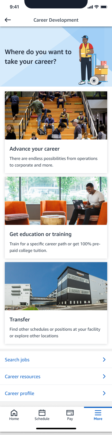 The 'Where do you want to take your career?' hub.