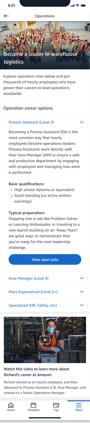 Operations career options and levels.