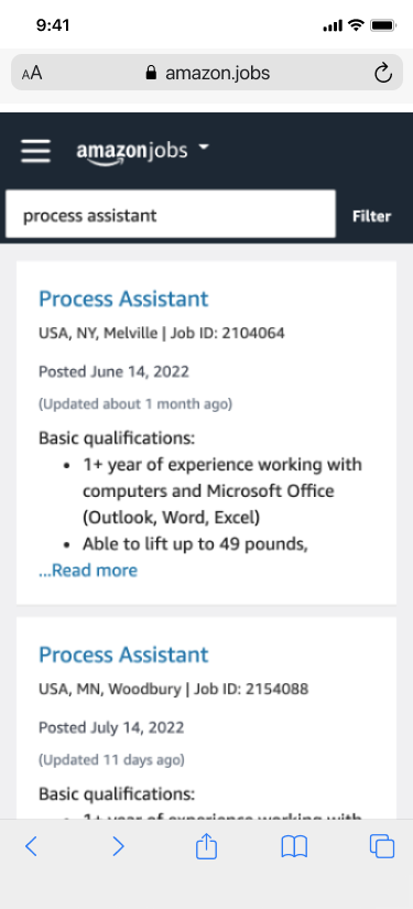 A Process Assistant job detail page.