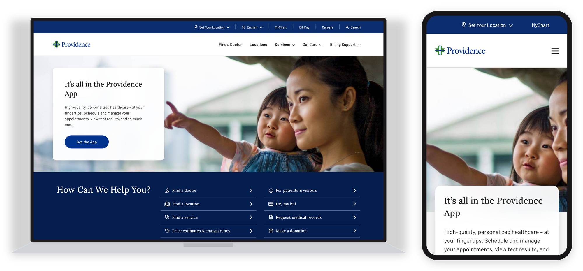 The Providence website shown on a laptop and a phone, side by side.